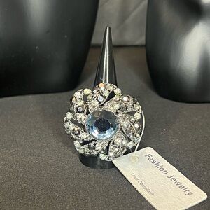 Fashion Jewelry Silver and Blue Statement Ring